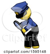Poster, Art Print Of Yellow Police Man Inspecting With Large Magnifying Glass Left