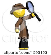 Poster, Art Print Of Yellow Detective Man Inspecting With Large Magnifying Glass Facing Up