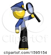 Poster, Art Print Of Yellow Police Man Inspecting With Large Magnifying Glass Facing Up