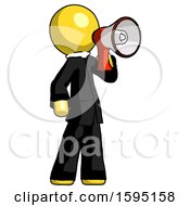 Poster, Art Print Of Yellow Clergy Man Shouting Into Megaphone Bullhorn Facing Right