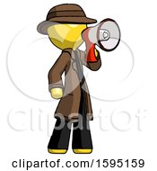 Poster, Art Print Of Yellow Detective Man Shouting Into Megaphone Bullhorn Facing Right