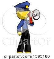 Poster, Art Print Of Yellow Police Man Shouting Into Megaphone Bullhorn Facing Right