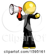 Poster, Art Print Of Yellow Clergy Man Shouting Into Megaphone Bullhorn Facing Left