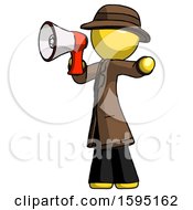 Poster, Art Print Of Yellow Detective Man Shouting Into Megaphone Bullhorn Facing Left