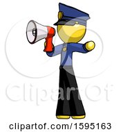 Poster, Art Print Of Yellow Police Man Shouting Into Megaphone Bullhorn Facing Left