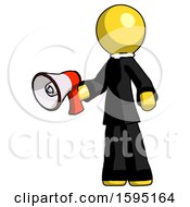 Poster, Art Print Of Yellow Clergy Man Holding Megaphone Bullhorn Facing Right