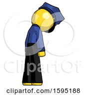 Poster, Art Print Of Yellow Police Man Depressed With Head Down Back To Viewer Right