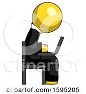 Poster, Art Print Of Yellow Clergy Man Using Laptop Computer While Sitting In Chair View From Side