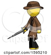 Poster, Art Print Of Yellow Detective Man With Sword Walking Confidently