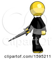 Poster, Art Print Of Yellow Clergy Man With Sword Walking Confidently
