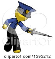 Poster, Art Print Of Yellow Police Man Sword Pose Stabbing Or Jabbing