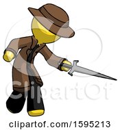 Poster, Art Print Of Yellow Detective Man Sword Pose Stabbing Or Jabbing