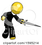 Poster, Art Print Of Yellow Clergy Man Sword Pose Stabbing Or Jabbing