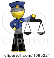 Poster, Art Print Of Yellow Police Man Holding Scales Of Justice