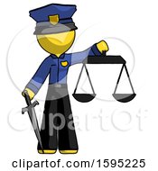 Poster, Art Print Of Yellow Police Man Justice Concept With Scales And Sword Justicia Derived