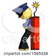Poster, Art Print Of Yellow Police Man Leaning Against Dynimate Large Stick Ready To Blow