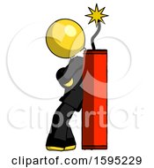 Yellow Clergy Man Leaning Against Dynimate Large Stick Ready To Blow