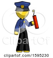 Poster, Art Print Of Yellow Police Man Holding Dynamite With Fuse Lit