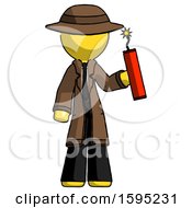 Poster, Art Print Of Yellow Detective Man Holding Dynamite With Fuse Lit