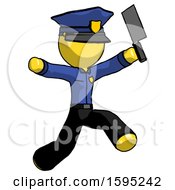 Poster, Art Print Of Yellow Police Man Psycho Running With Meat Cleaver