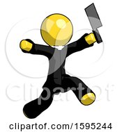 Poster, Art Print Of Yellow Clergy Man Psycho Running With Meat Cleaver