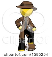 Yellow Detective Man Standing With Foot On Football