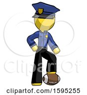 Poster, Art Print Of Yellow Police Man Standing With Foot On Football