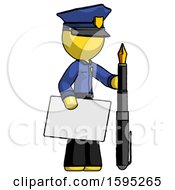 Poster, Art Print Of Yellow Police Man Holding Large Envelope And Calligraphy Pen