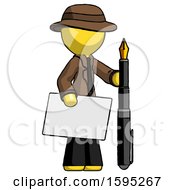 Poster, Art Print Of Yellow Detective Man Holding Large Envelope And Calligraphy Pen