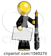 Poster, Art Print Of Yellow Clergy Man Holding Large Envelope And Calligraphy Pen