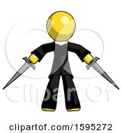 Poster, Art Print Of Yellow Clergy Man Two Sword Defense Pose