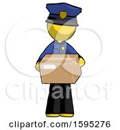 Poster, Art Print Of Yellow Police Man Holding Box Sent Or Arriving In Mail
