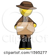 Poster, Art Print Of Yellow Detective Man Holding Box Sent Or Arriving In Mail