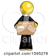 Yellow Clergy Man Holding Box Sent Or Arriving In Mail
