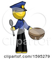 Poster, Art Print Of Yellow Police Man With Empty Bowl And Spoon Ready To Make Something