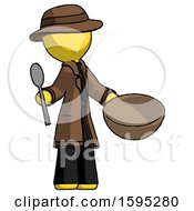 Poster, Art Print Of Yellow Detective Man With Empty Bowl And Spoon Ready To Make Something