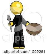 Poster, Art Print Of Yellow Clergy Man With Empty Bowl And Spoon Ready To Make Something