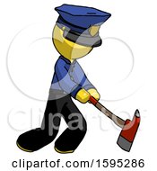 Poster, Art Print Of Yellow Police Man Striking With A Red Firefighters Ax