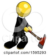 Yellow Clergy Man Striking With A Red Firefighters Ax