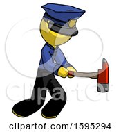 Poster, Art Print Of Yellow Police Man With Ax Hitting Striking Or Chopping