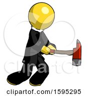 Yellow Clergy Man With Ax Hitting Striking Or Chopping