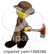 Poster, Art Print Of Yellow Detective Man With Ax Hitting Striking Or Chopping