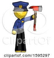Poster, Art Print Of Yellow Police Man Holding Up Red Firefighters Ax