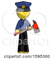 Poster, Art Print Of Yellow Police Man Holding Red Fire Fighters Ax