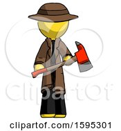 Poster, Art Print Of Yellow Detective Man Holding Red Fire Fighters Ax