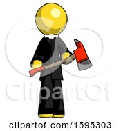 Poster, Art Print Of Yellow Clergy Man Holding Red Fire Fighters Ax