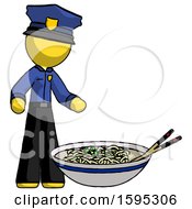 Poster, Art Print Of Yellow Police Man And Noodle Bowl Giant Soup Restaraunt Concept