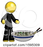 Poster, Art Print Of Yellow Clergy Man And Noodle Bowl Giant Soup Restaraunt Concept