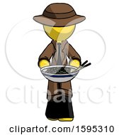 Poster, Art Print Of Yellow Detective Man Serving Or Presenting Noodles