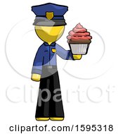 Poster, Art Print Of Yellow Police Man Presenting Pink Cupcake To Viewer
